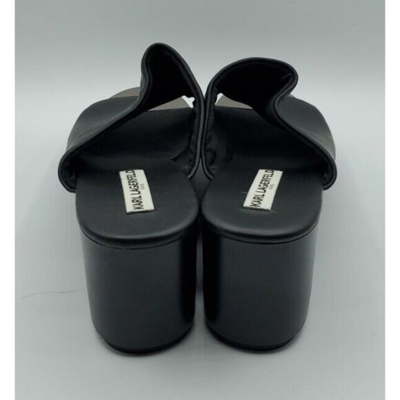 Karl Lagerfeld 'Lyric' 38.5 Black Leather Slide Wedge Platform 8 Sandals NWOB - Picture 5 of 14